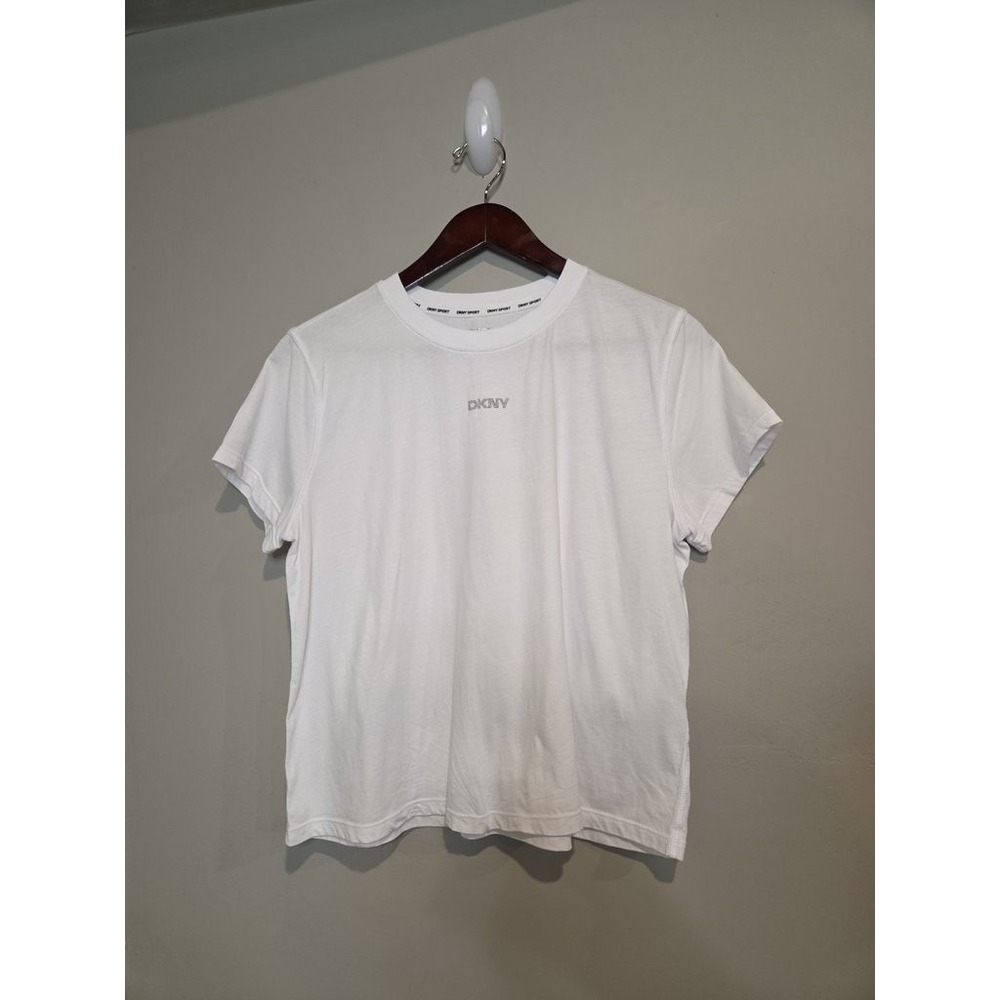 DKNY‎ Sport T Shirt Womens Medium White Silver Studded Logo Graphic Tee